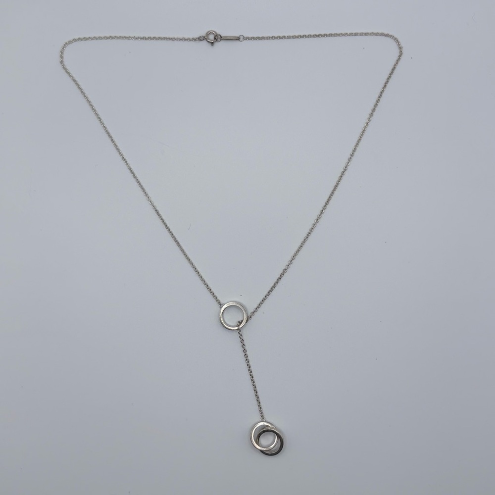 Tiffany & Co Silver Interlocking Circle Lariat 18" Dangle Necklace